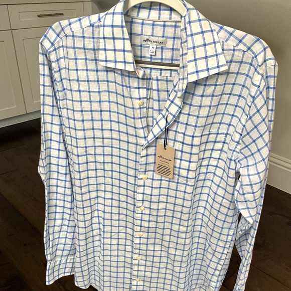 Peter Millar Linen Checkered Long Sleeve Button Down Men’s Casual Shirt - Picture 1 of 6